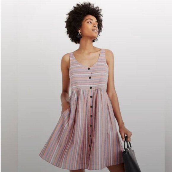 Madewell Scoop Neck Tank Dress in Rainbow Stripe - Picture 1 of 4